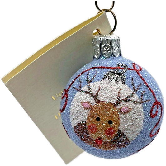 Patricia Breen Studio Gift Ball Blue Reindeer Christmas Tree Decor Ornament