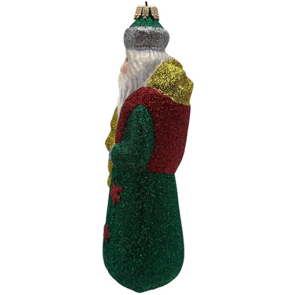 Larry Fraga Mr. Fabulous Glitter Series Green Gold Santa Christmas Ornament