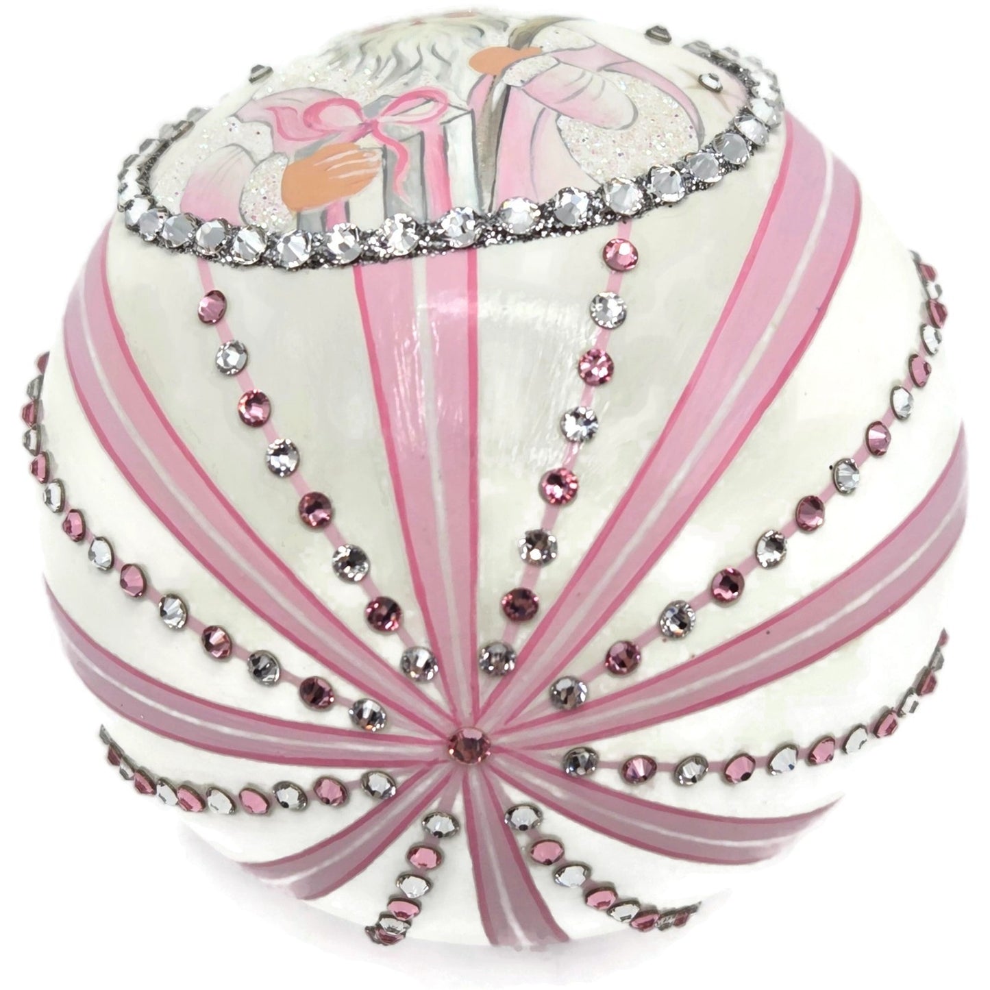 Patricia Breen Beguiling Orb Striped Pink Santa Claus Christmas Ornament CATZ VR