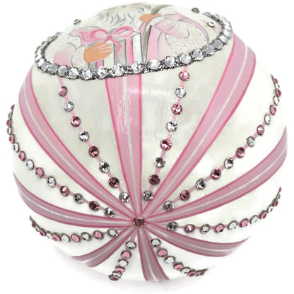 Patricia Breen Beguiling Orb Striped Pink Santa Claus Christmas Ornament CATZ VR