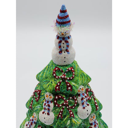 Patricia Breen Snowman Topiary Blue Red Stripe Free Standing Christmas Ornament