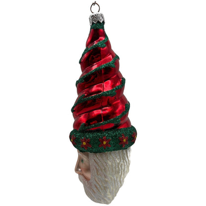 Patricia Breen Goslar Santa Head Flowers Red Shiny Christmas Tree Ornament