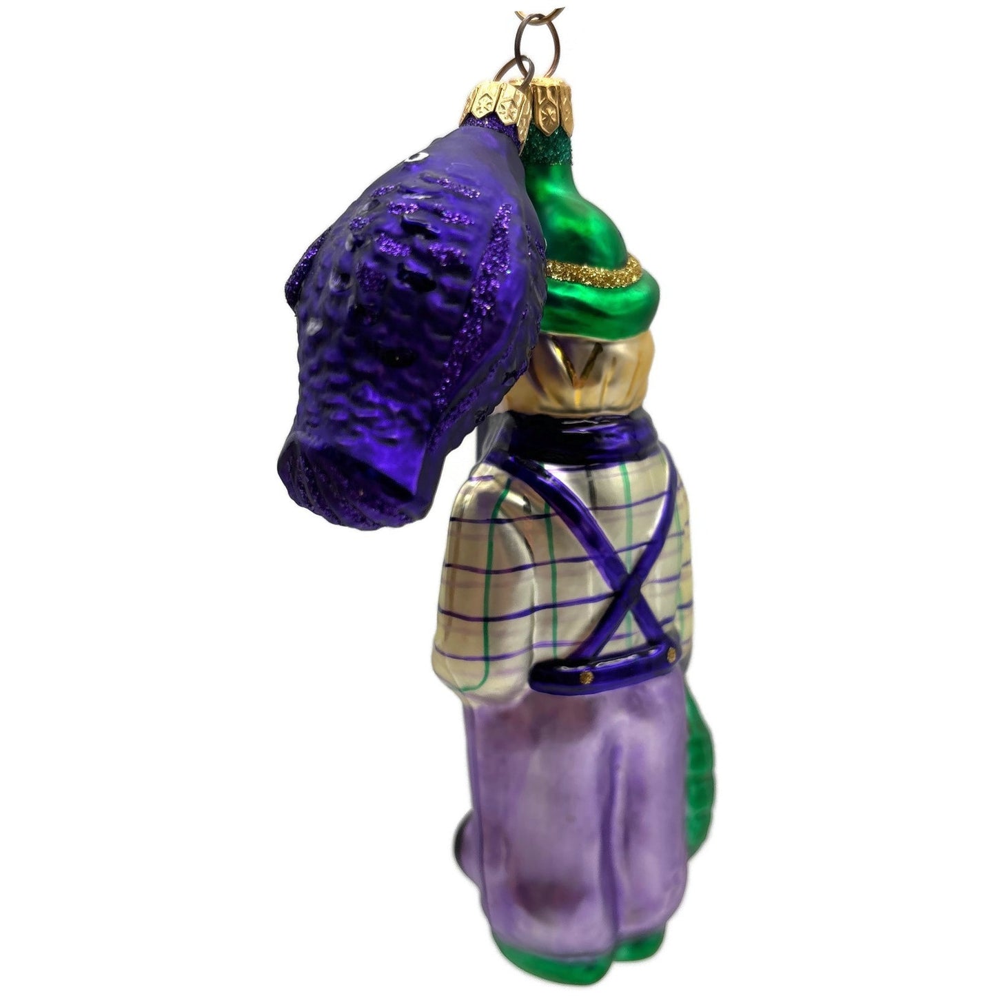 Patricia Breen Fisherboy And Fish Purple Fish Gold Stripe on Hat Summer Ornament