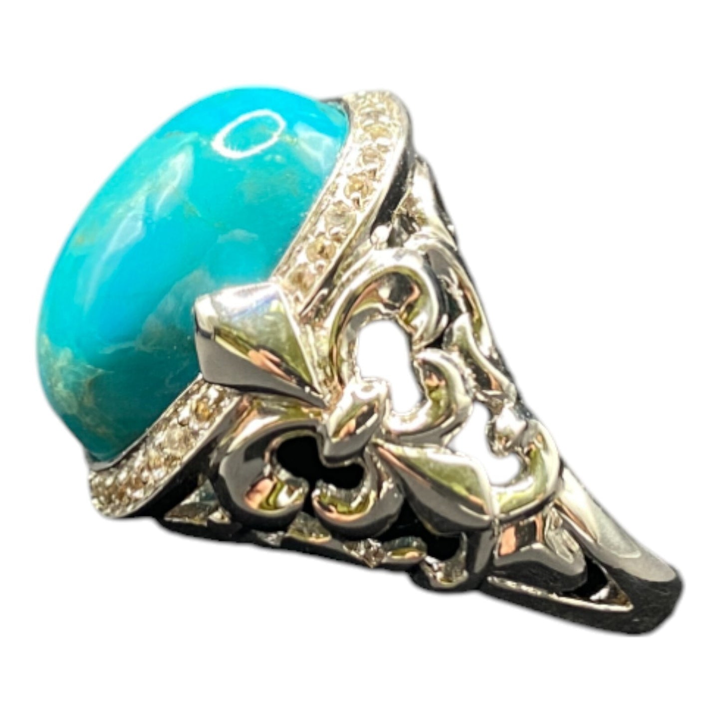 JS 925 Sterling Silver Ring Oval Cabochon Turquoise Gemstone Cocktail Size 8