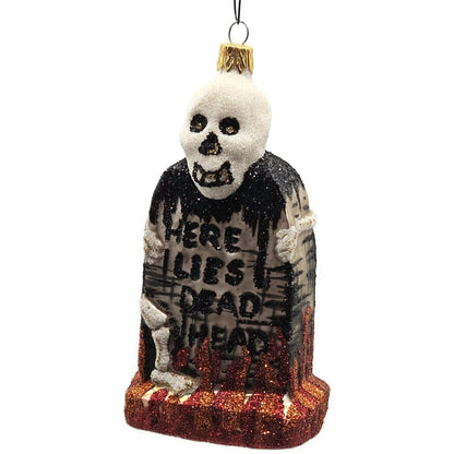 Larry Fraga Graveyard Marker Skeleton Glass Halloween Christmas Ornament 5961