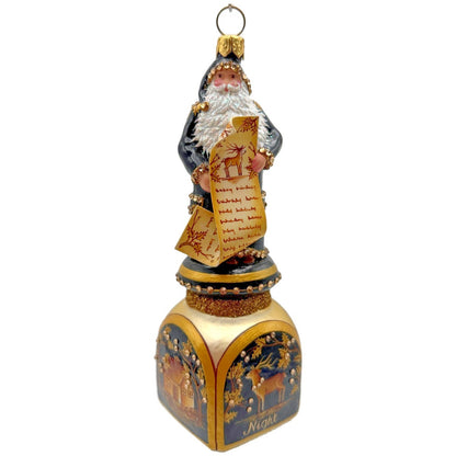 Patricia Breen Checking It Twice Night Black Gold Santa Christmas Ornament CATZ