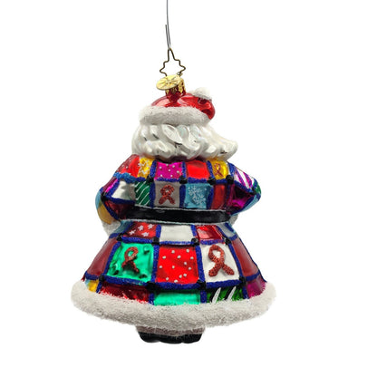 Christopher Radko Quilt N Claus Aids Charity  Santa Christmas Ornament 1014098