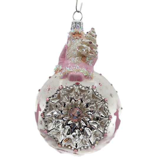 Patricia Breen Glorious Pink Reflector White Snowflakes Christmas Ornament CATZ