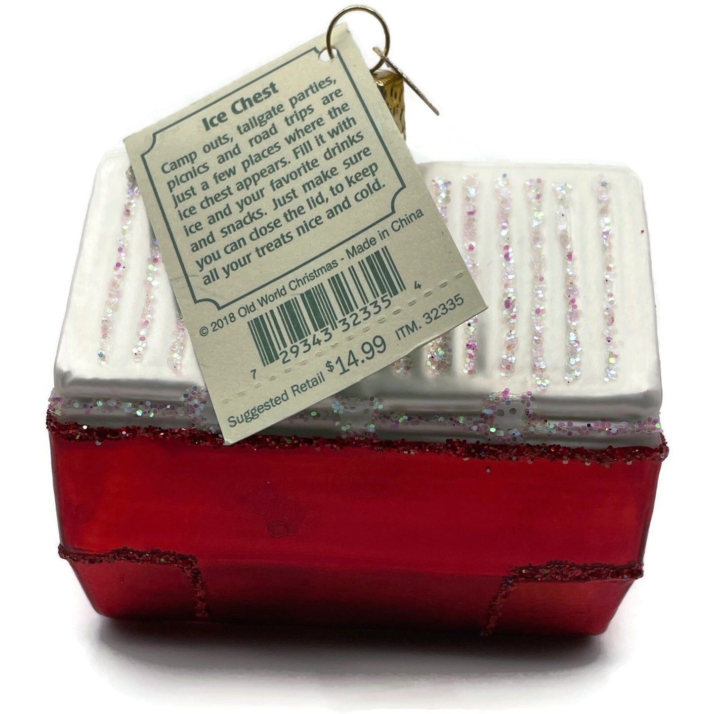 Ice Chest Ornament Glittered OWC Camping Blown Glass Old World Christmas Decor