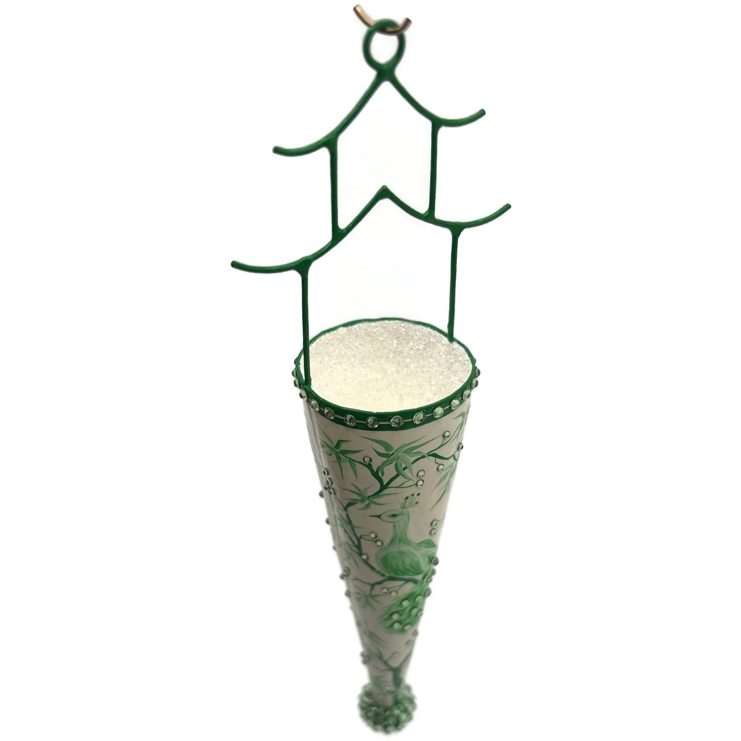 Patricia Breen Pagoda Cornucopia Peacock Chinoiserie Green Christmas Ornament