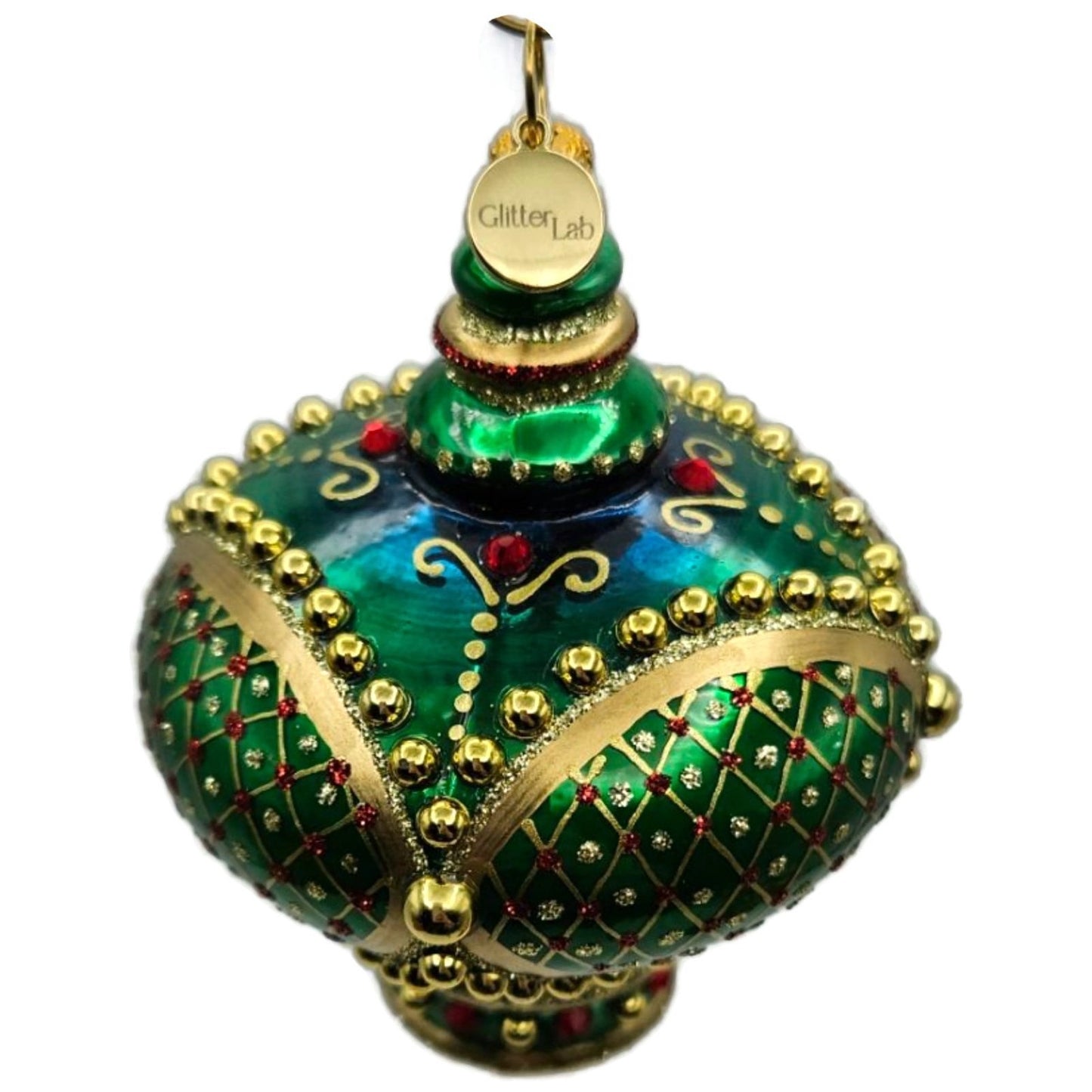Glitter Lab Jeweled Green Gold Christmas Tree Ornament Onion Dome Drop