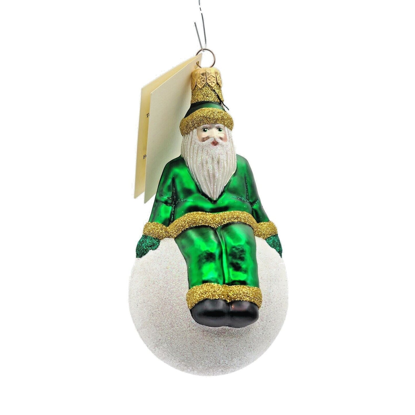 Patricia Breen Snowbound Santa Claus Green Gold Christmas Holiday Tree Ornament