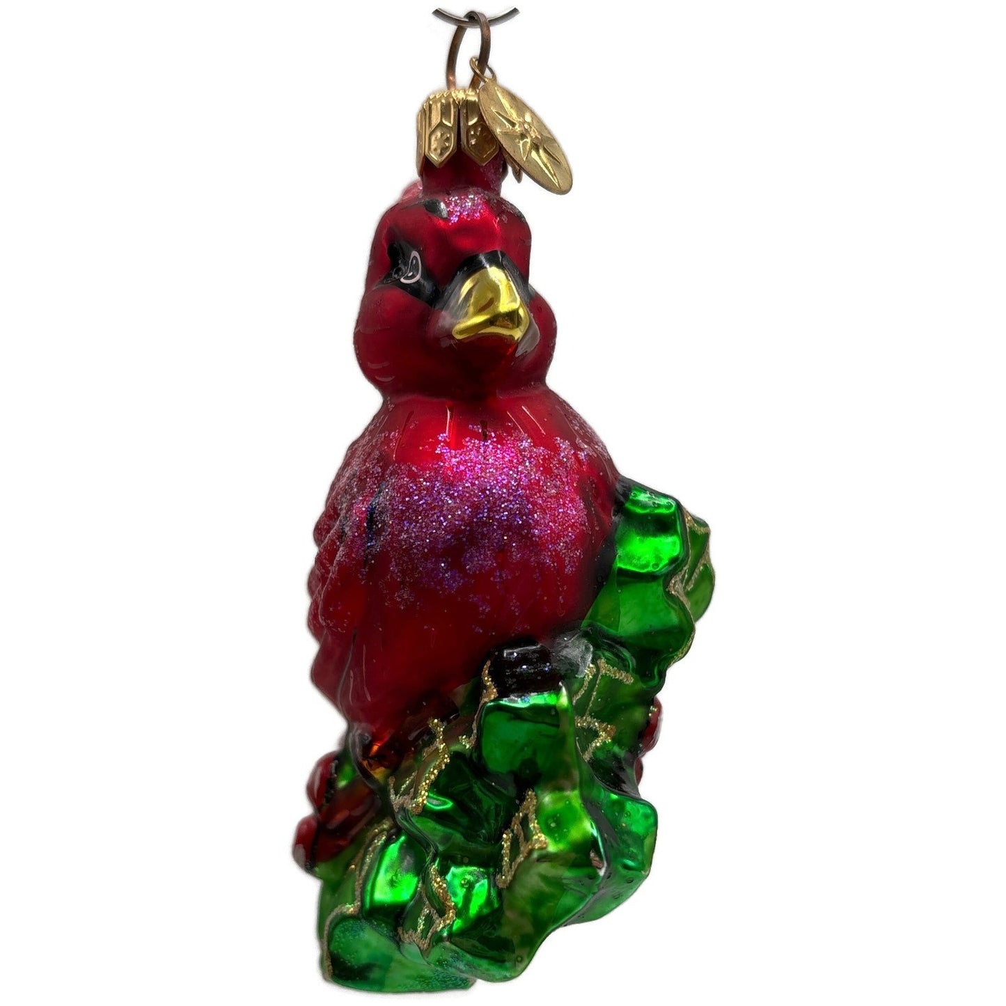 Christopher Radko Holiday Perch Cardinal Holly Glass Christmas Ornament 00-994-0