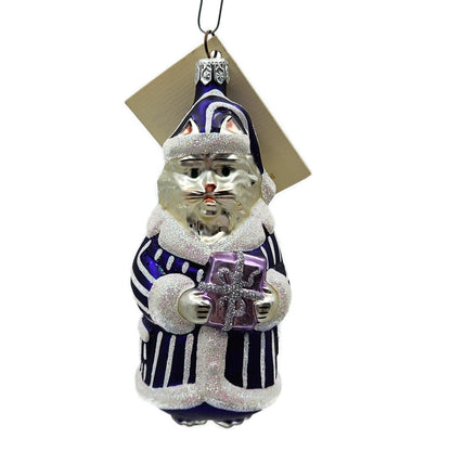 Patricia Breen Kitty Claus Purple Stripes White Christmas Holiday Tree Ornament