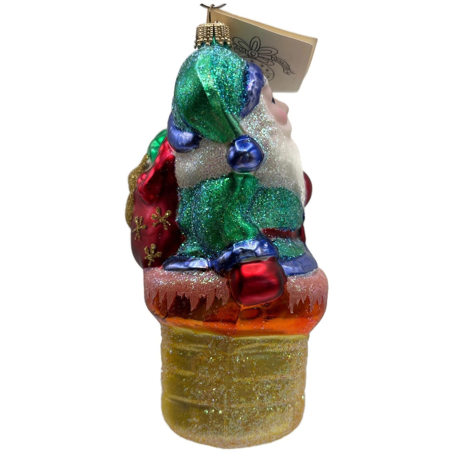 Larry Fraga Dropping In Green Santa Claus Chimney Christmas Tree Ornament