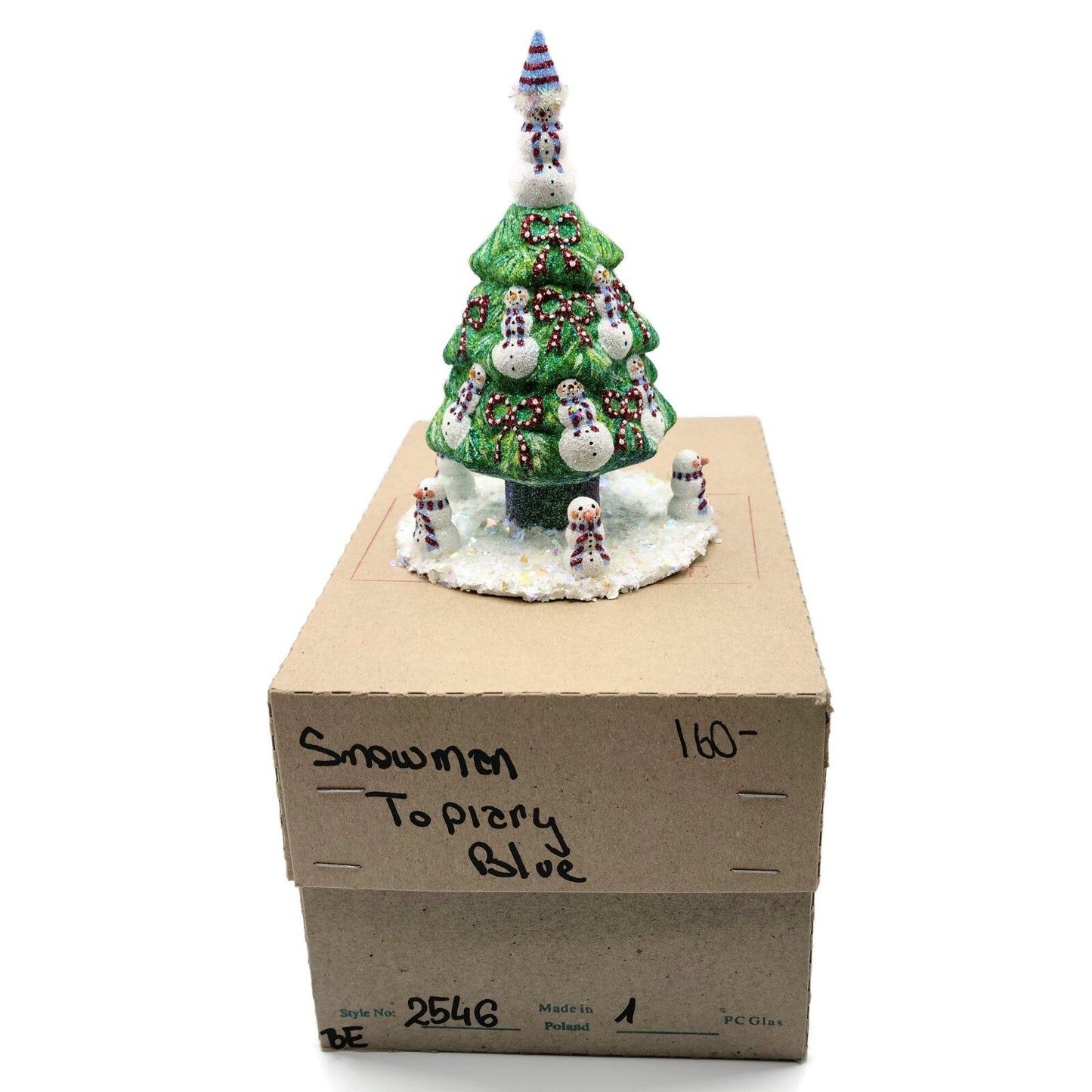 Patricia Breen Snowman Topiary Blue Red Stripe Free Standing Christmas Ornament