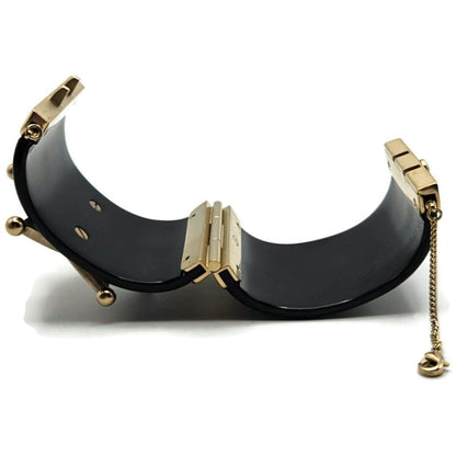 Co Co Chanel Paris Dallas Sheriff Star A A86470 Wide Cuff Black Gold Bracelet