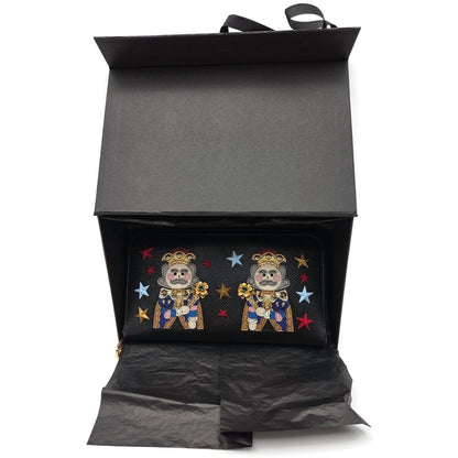 Dolce & Gabbana Black Leather Gold Zip Around Wallet Nutcracker King Stars Royal