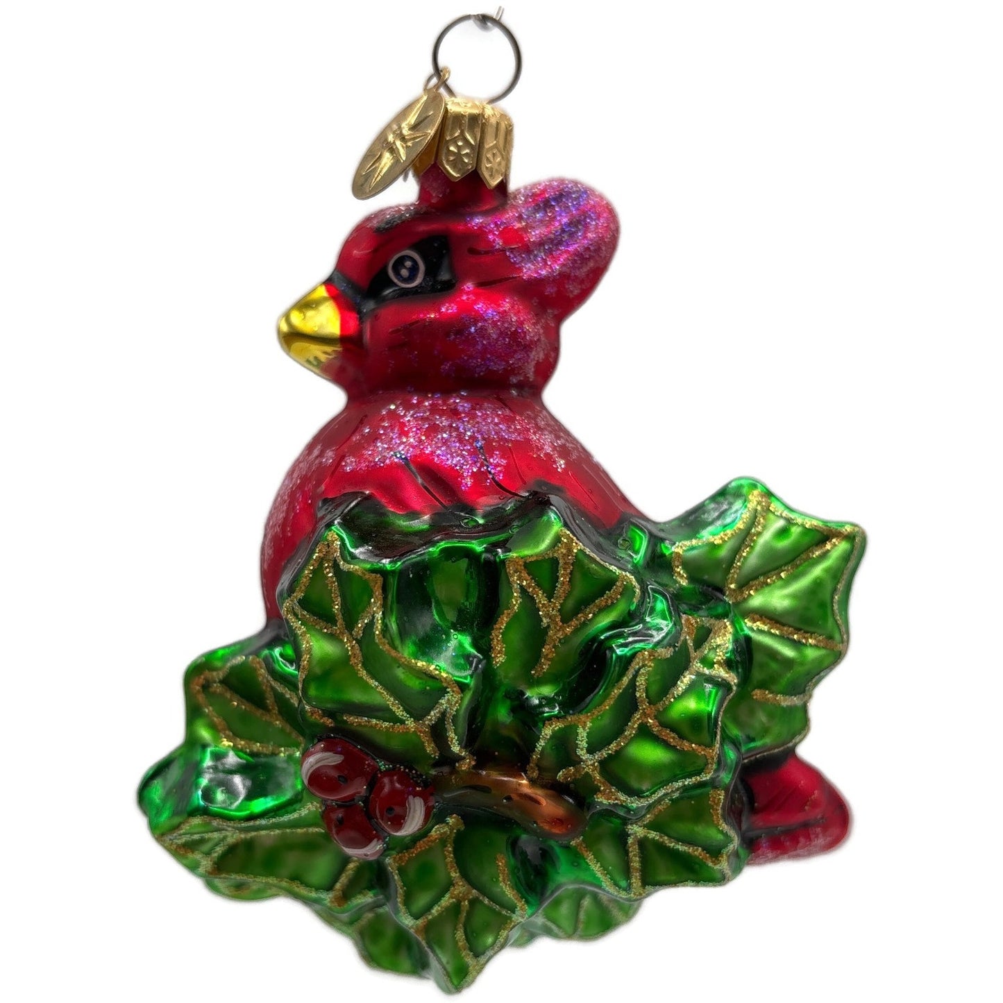 Christopher Radko Holiday Perch Cardinal Holly Glass Christmas Ornament 00-994-0