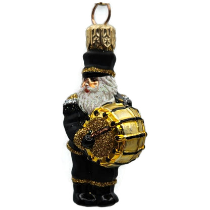 Patricia Breen Drummer Santa Claus Black Gold Glass Christmas Tree Ornament 2145