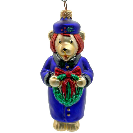Patricia Breen Mama Bear Blue Hat Coat Holly Wreath Christmas Tree Ornament
