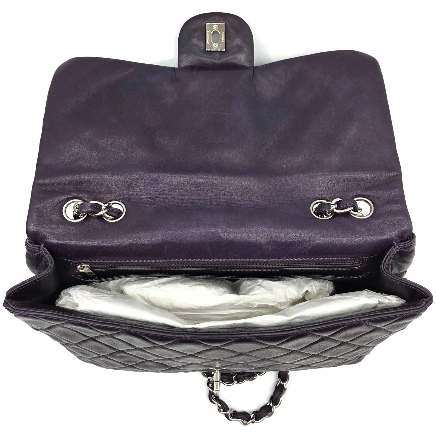 Chanel Classic Single Flap Medium Purple Lambskin Silver Chain Quilted Handbag