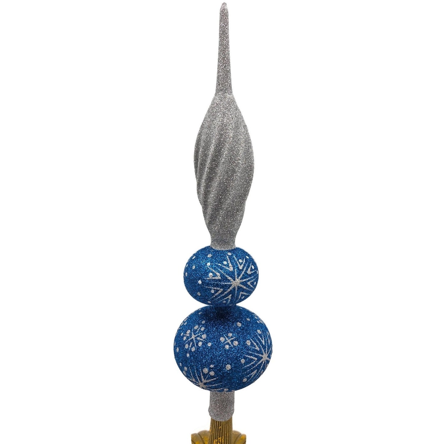 Patricia Breen Miniature Blizzard Finial Blue Silver Snow Christmas Tree Topper