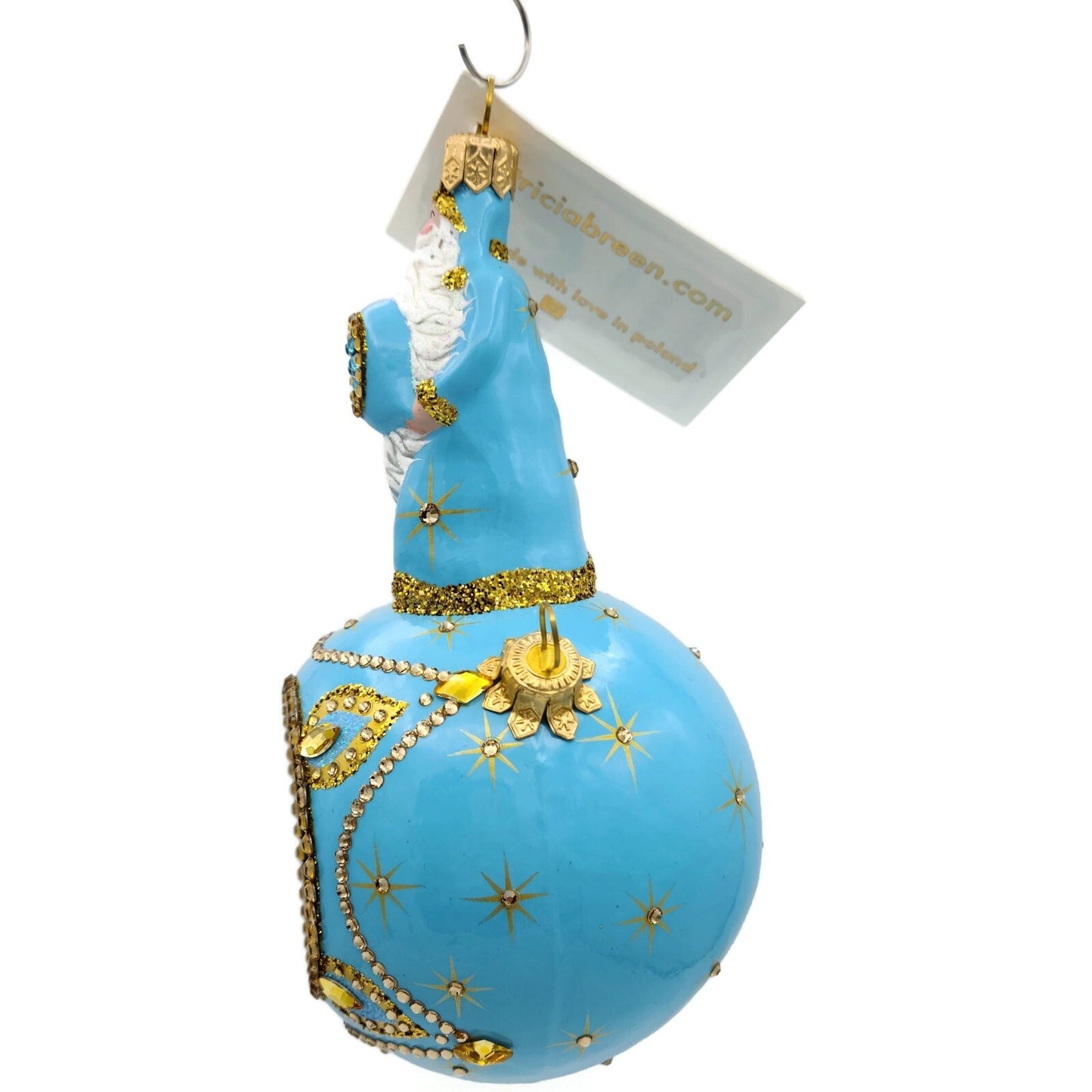 Patricia Breen Divine Turquoise Gold Santa Claus Christmas Tree Holiday Ornament