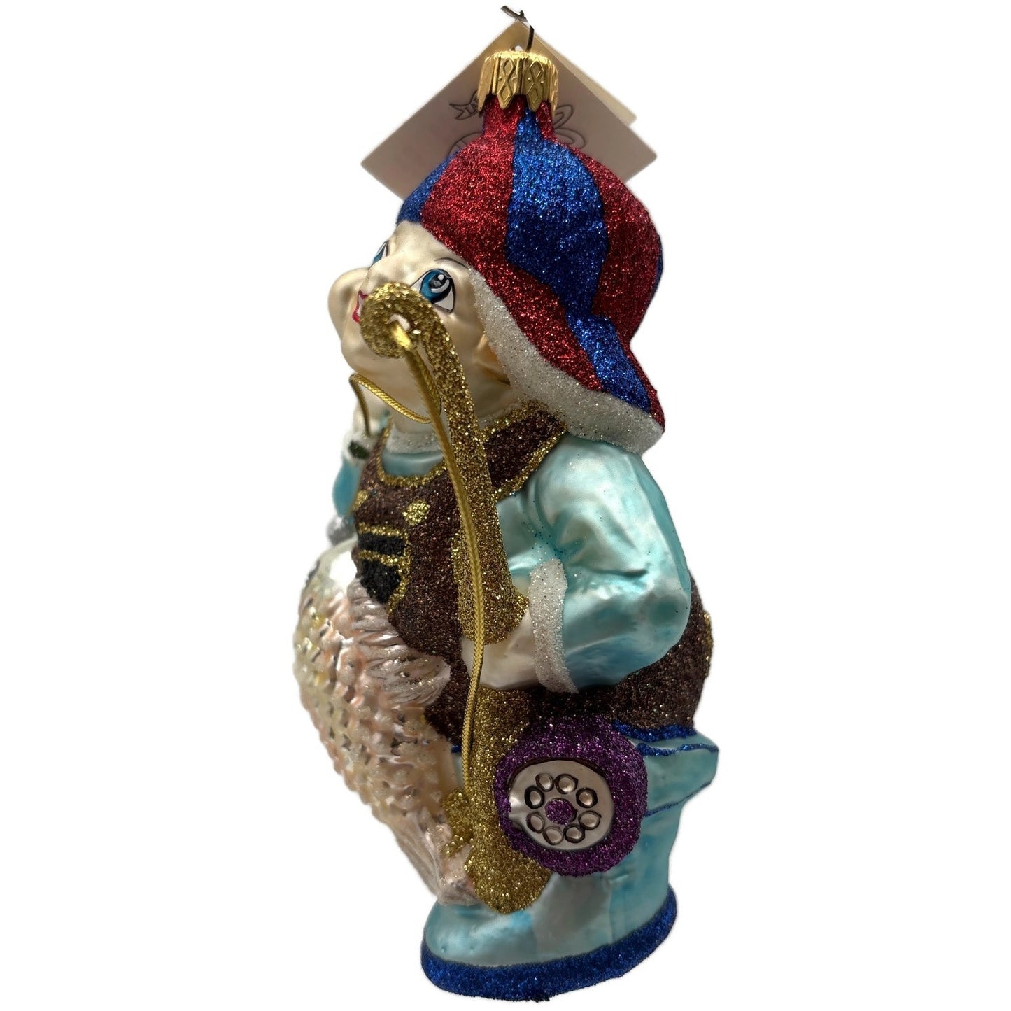 Larry Fraga Got One Boy Fishing Blue Red Cap Glitter Christmas Tree Ornament