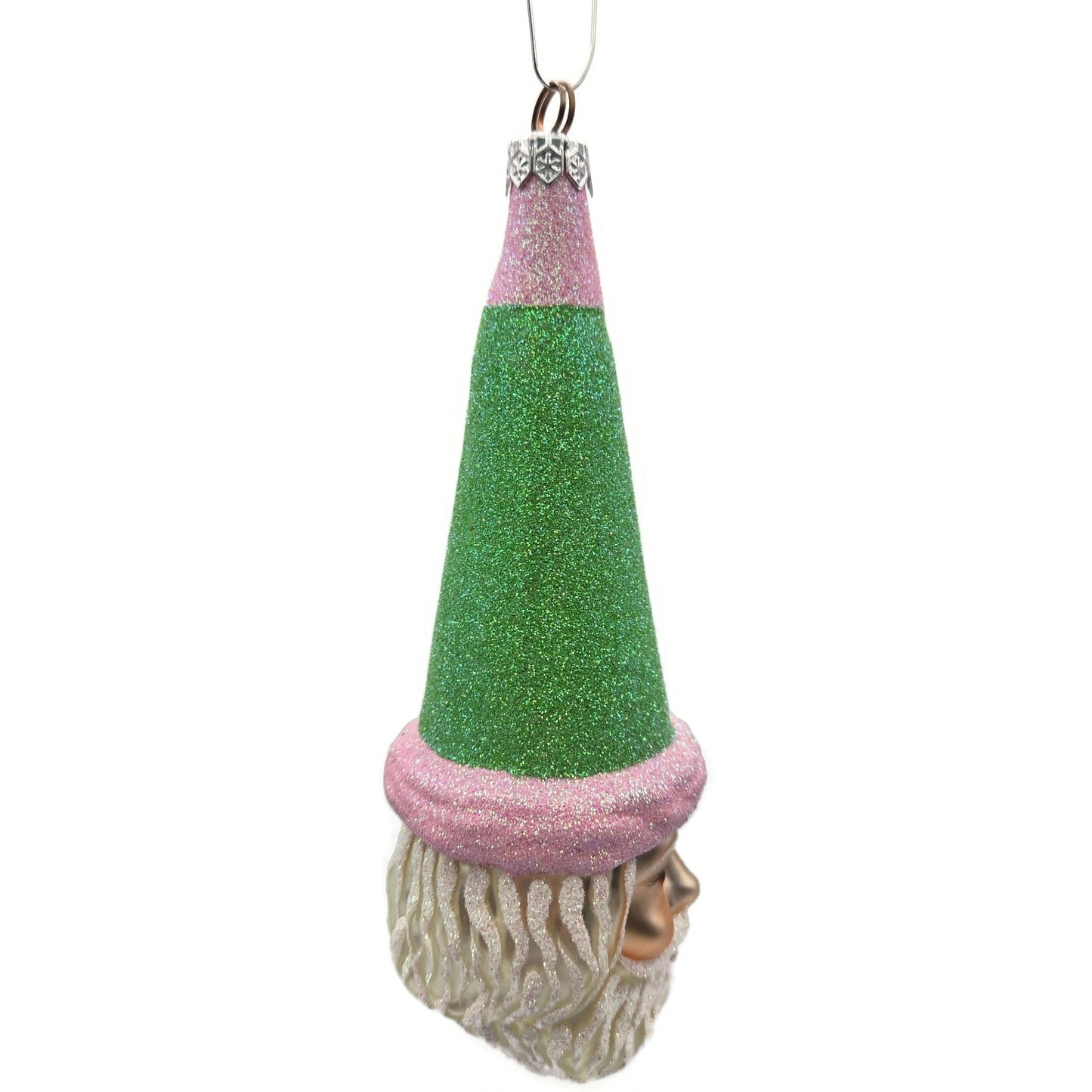 Patricia Breen Wink of His Eye Pink Green Santa Claus Head Christmas Ornament