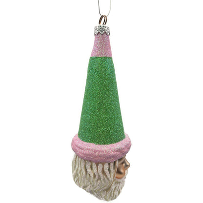 Patricia Breen Wink of His Eye Pink Green Santa Claus Head Christmas Ornament
