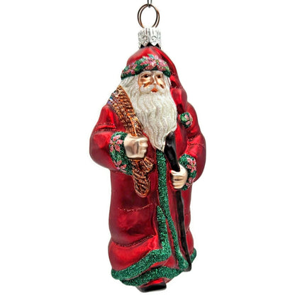 Patricia Breen Wayfaring Santa Claus Poinsettia Matte Christmas Tree Ornament