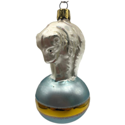 Christopher Radko Polar Bear Glass Christmas Ornament Blue Ball 92-184-0