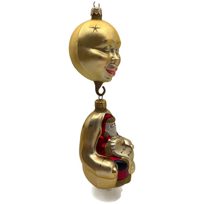 Patricia Breen Checking His List Gold Red Matte Moon Stars Christmas Ornament