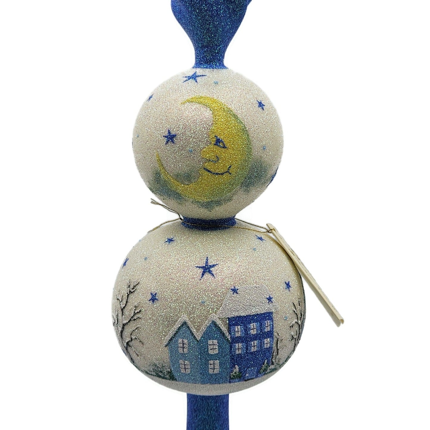 Patricia Breen Village Finial Blue Flame Prototype Moon Glittered Tree Topper