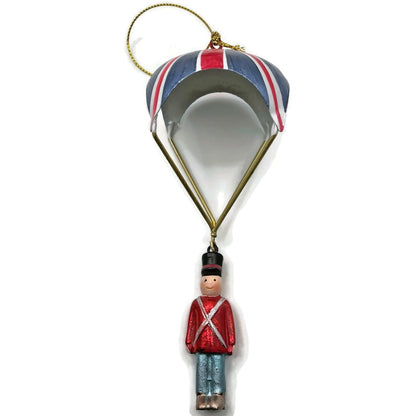 Metal Tin British Royal Guard Union Jack Parachutes Patriotic Christmas Ornament
