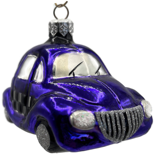 Patricia Breen Little Yellow Taxi Purple Checkered Car Christmas Tree Ornament
