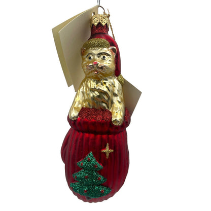Patricia Breen Kitten in a Mitten Red Gold Christmas Holiday Tree Ornament