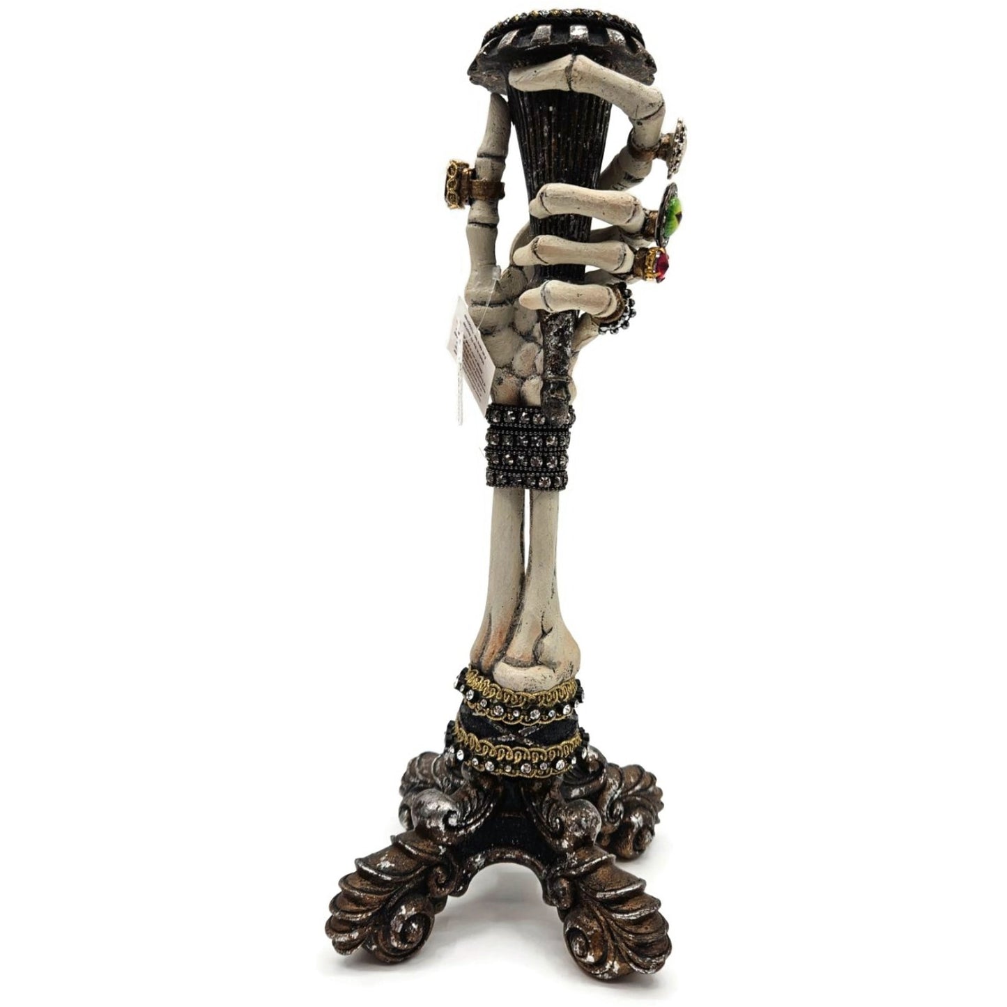 Katherine’s Collection Skeleton Hand Taper Candle Holders Pair Jeweled Rings 13"