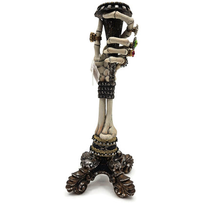 Katherine’s Collection Skeleton Hand Taper Candle Holders Pair Jeweled Rings 13"