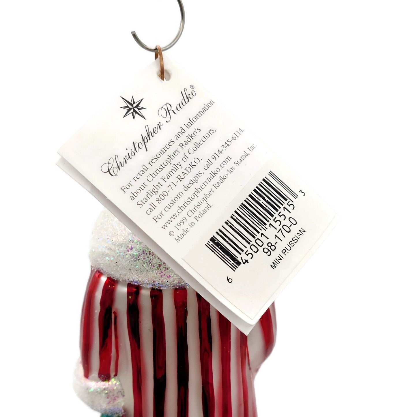 Christopher Radko Mini Russian Striped Santa Claus Christmas Ornament 98-170-0