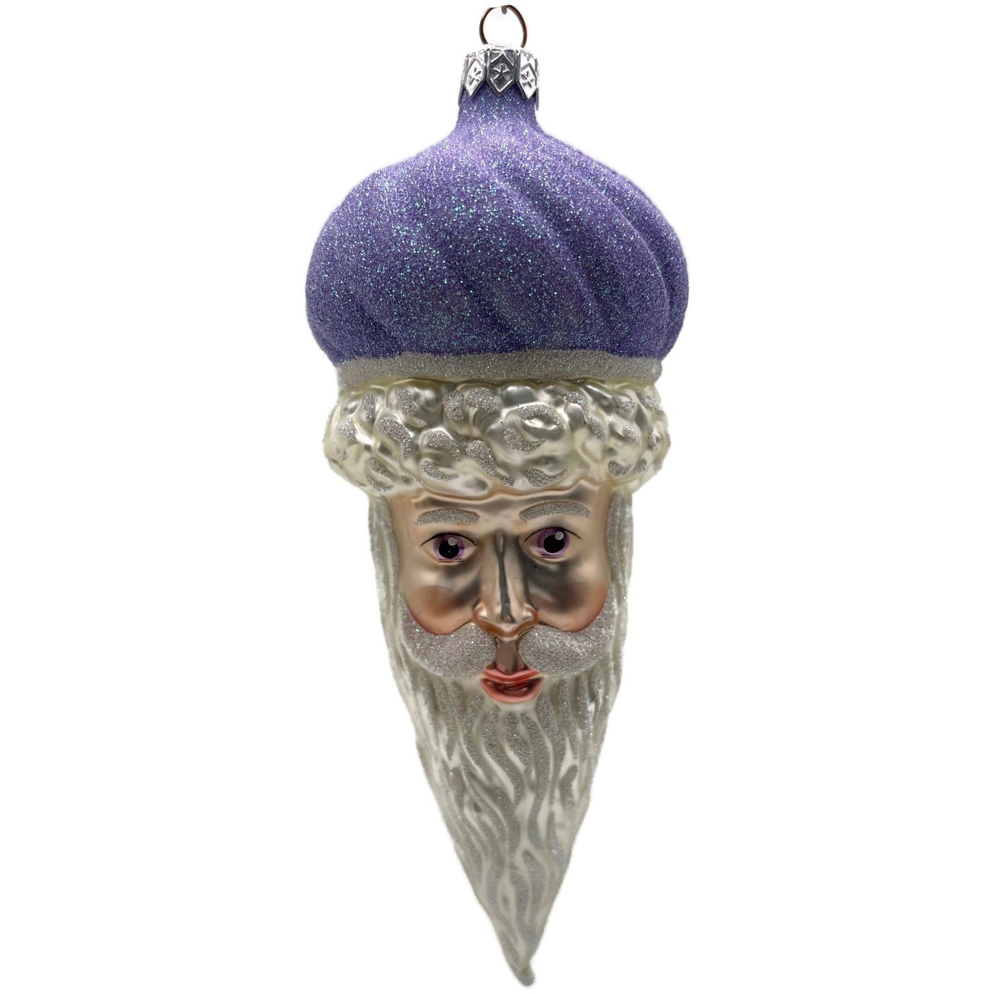 Patricia Breen Minsk Santa Claus Head Lavender Christmas Tree Ornament AIC