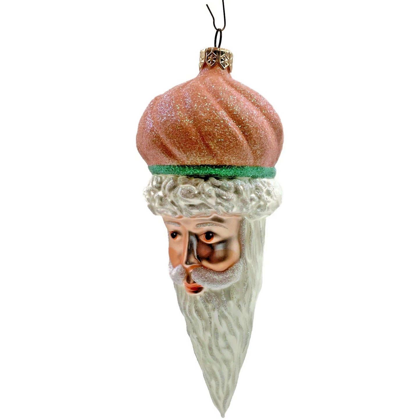 Patricia Breen Minsk Santa Claus Head Tangerine Glitter Christmas Tree Ornament