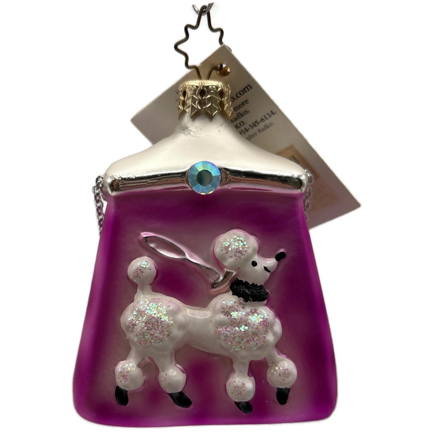 Christopher Radko Poodle Purse Pink Jeweled Christmas Tree Ornament 1011383