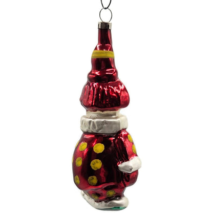 Red Clown Yellow Polka Dot Mercury Glass Christmas Tree Ornament Czechoslovakia