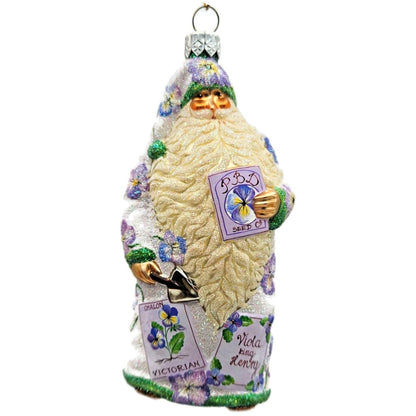 Patricia Breen Sowing Time Pansies Lavender Santa Christmas Tree Ornament
