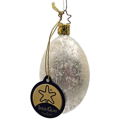 Inge Glass White Ribbon Glittered Glass Ornament German Christmas Tree Ornament