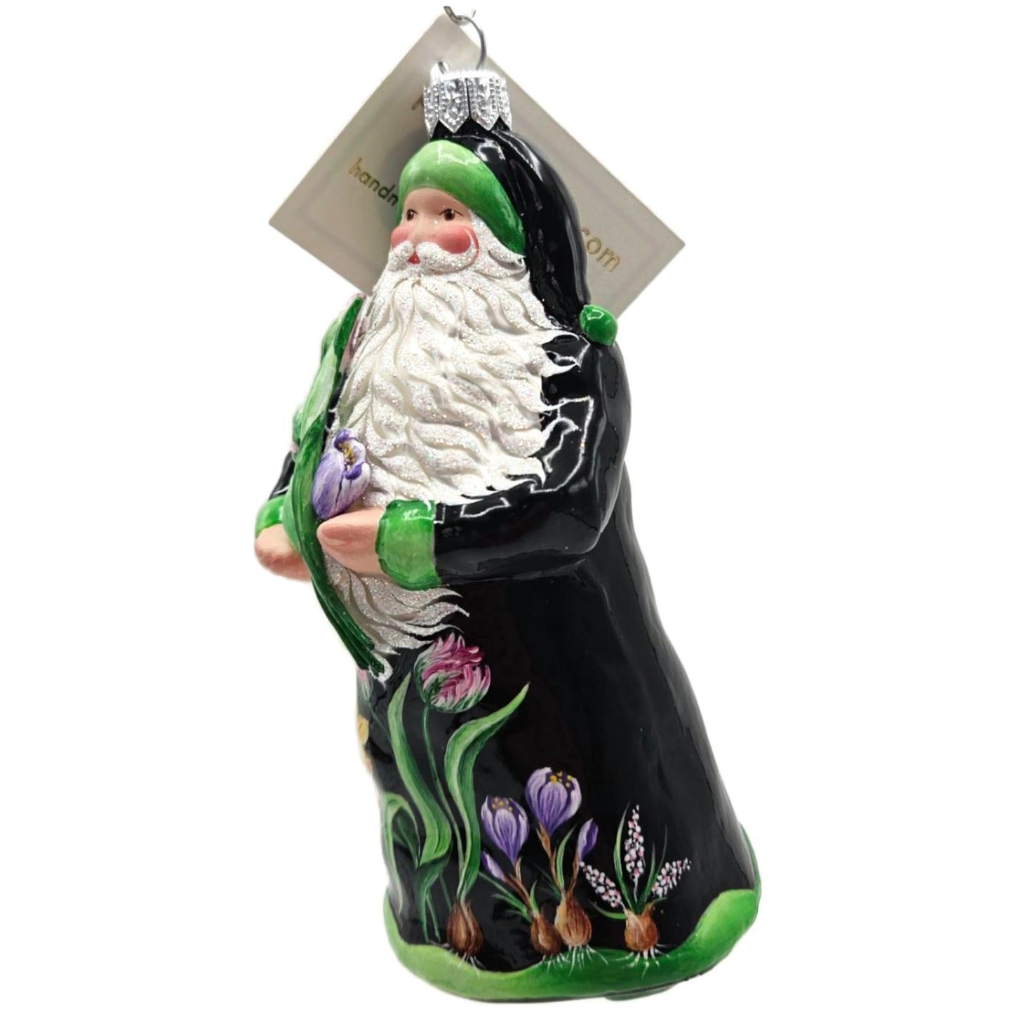 Patricia Breen Celebration Of Love Santa Spring Flowers Black Christmas Ornament
