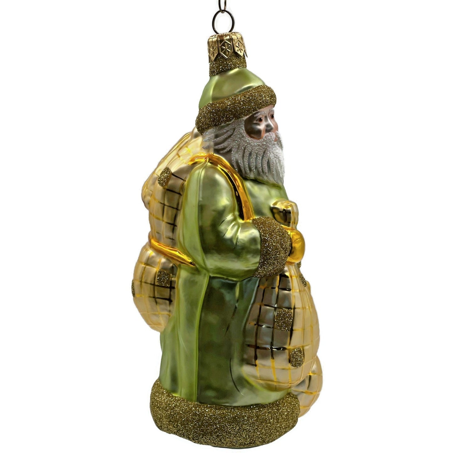 Patricia Breen Laden With Love Green Gold Santa Claus Christmas Ornament 9826