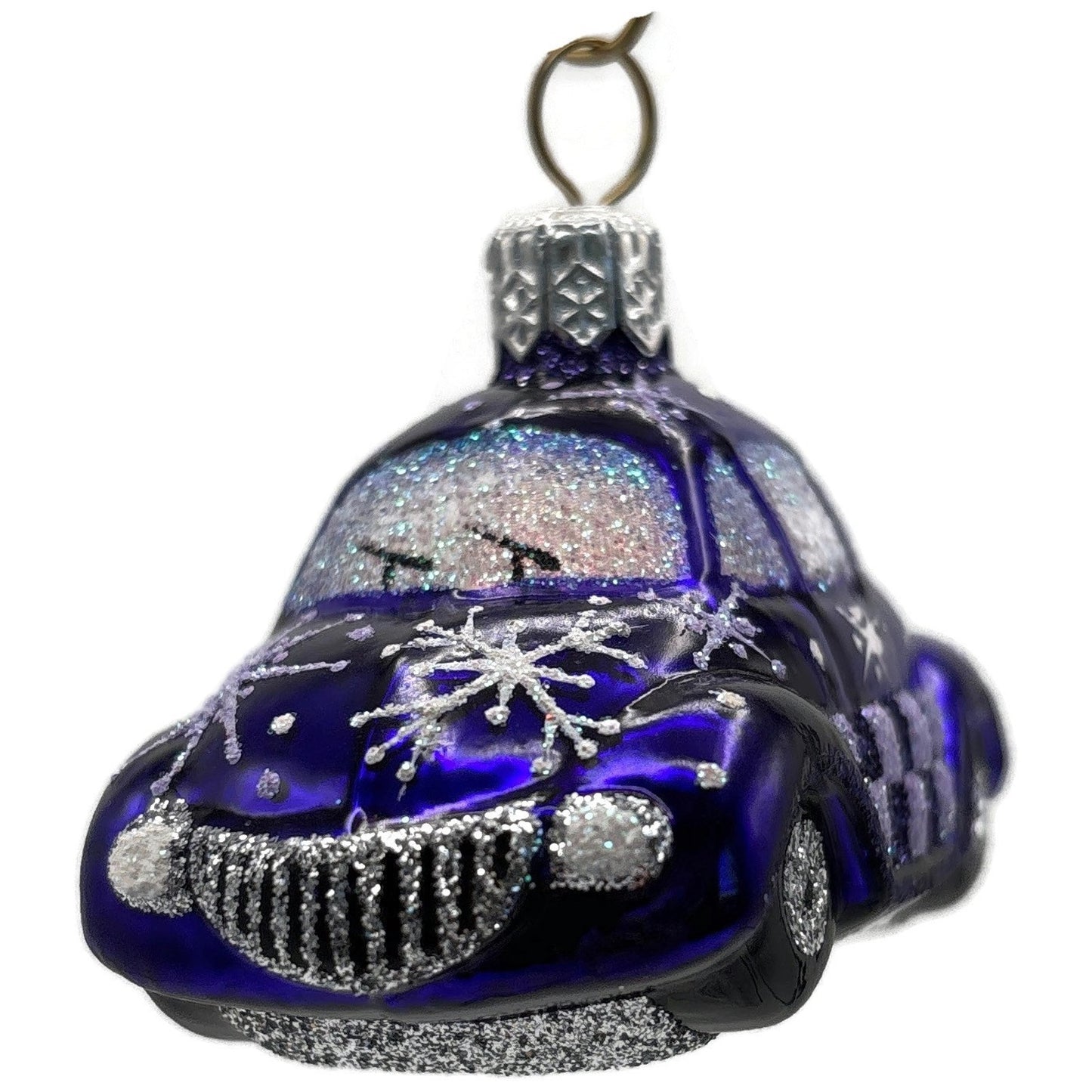 Patricia Breen Miniature Taxi Purple Snowflakes Christmas Ornament Signed CATZ
